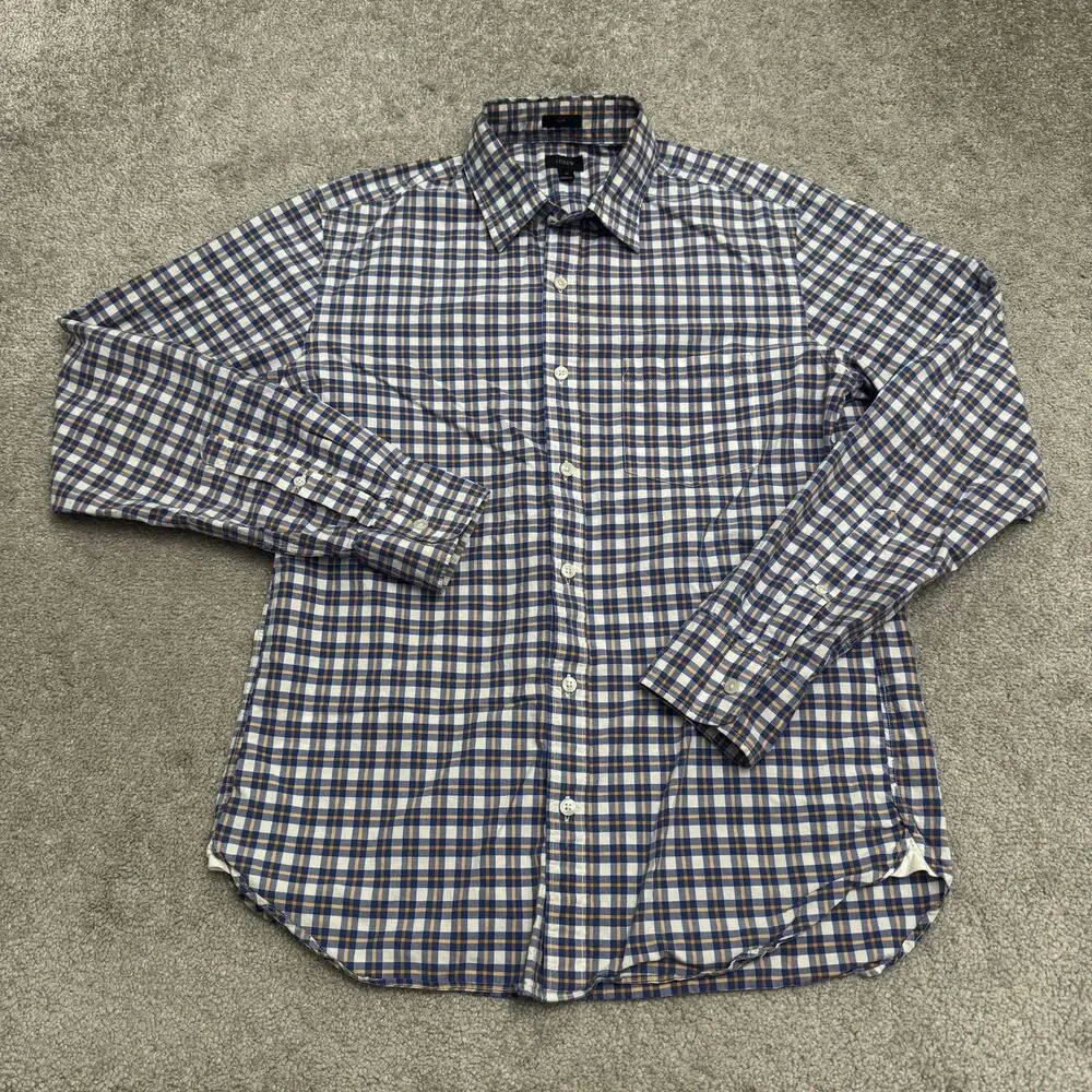 J.Crew Slim Fit Button Down Shirt Mens Medium Blue Orange Plaid Cotton Casual